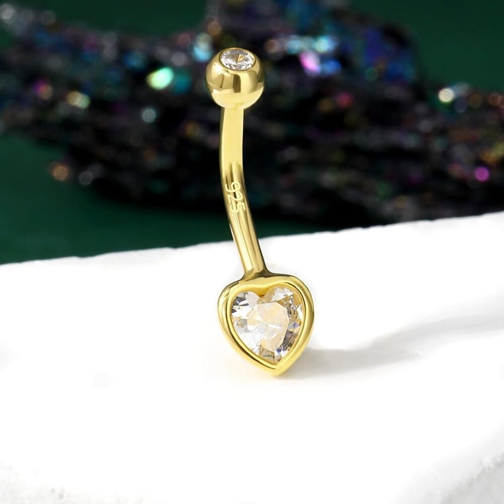 Sterling Silver Heart Belly Button Ring Gold Plat… - image 4